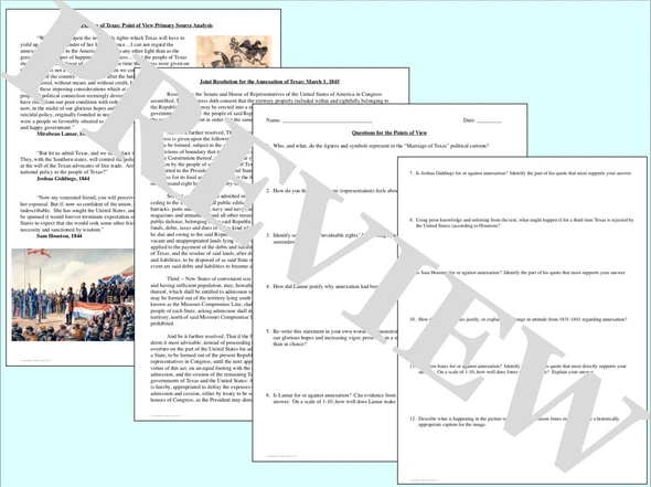 Texas Annexation Timeline worksheet illustrating key events in Texas history