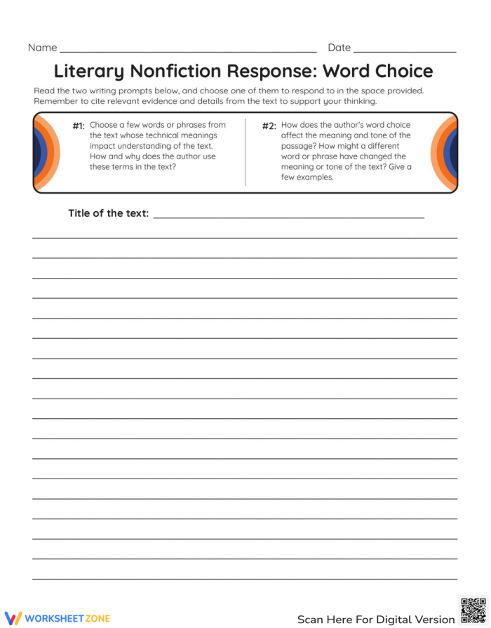 Worksheet image illustrating Common Core aligned writing prompts for literature analysis Literary response prompt worksheet for sixth graders focusing on theme and text evidence