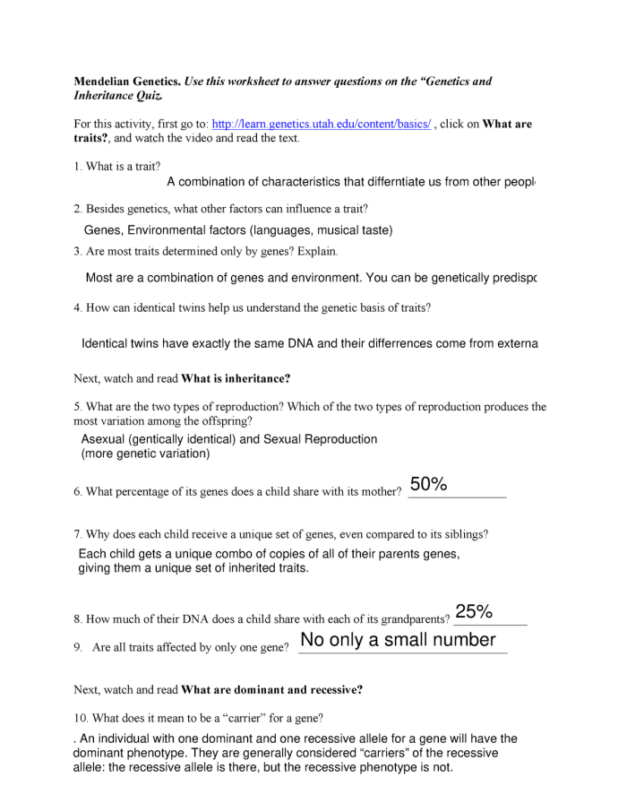 Educational resource on influencing trait inheritance in life science for middle school students Illustration of a worksheet focused on natural and artificial selection for sixth graders