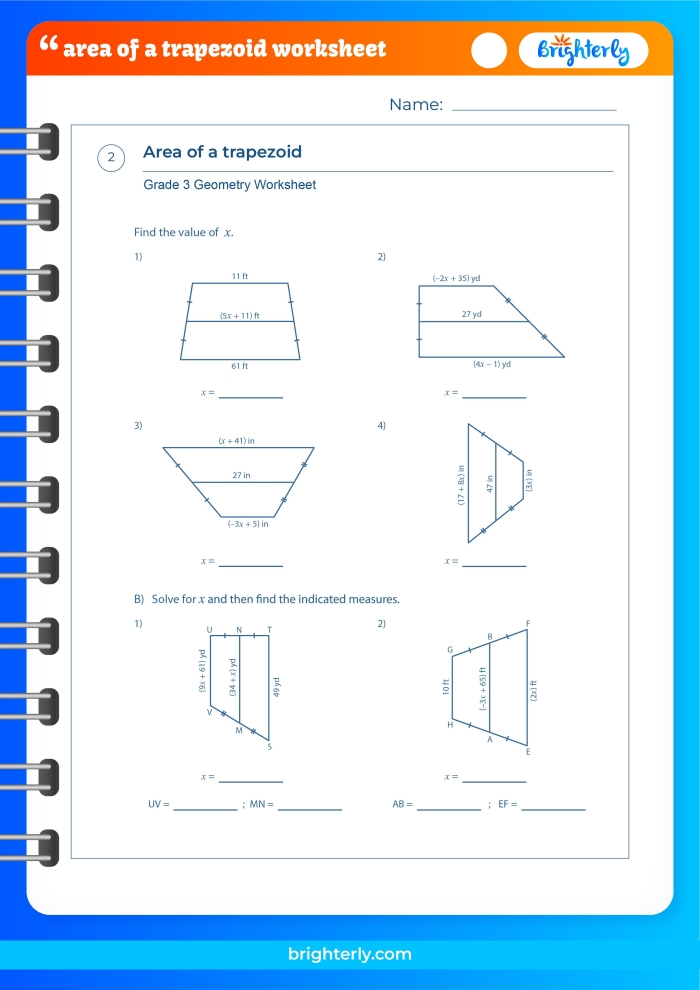 Sixth grade students solving math problems to find the area of trapezoids on a practice worksheet