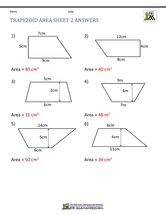 Sixth grade students solving math problems on an Area of Trapezoids practice worksheet