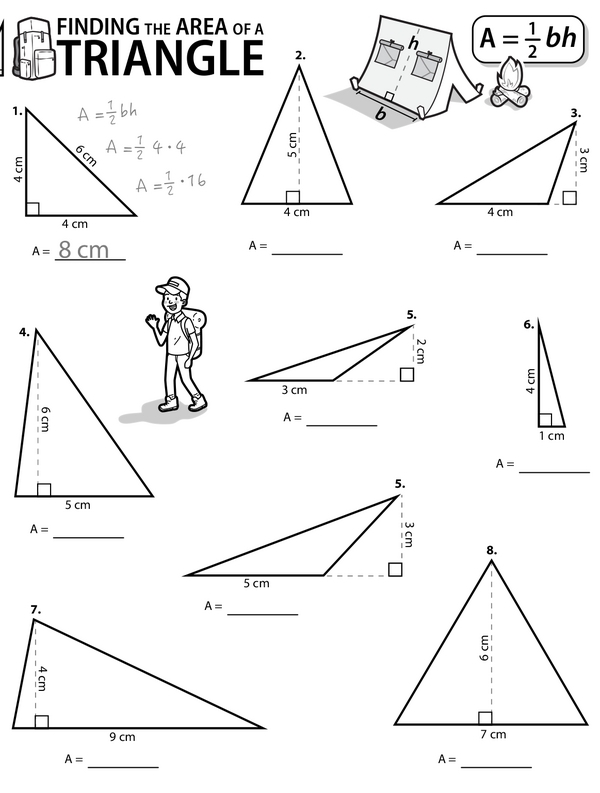 Worksheet for calculating the area of triangles for sixth-grade students