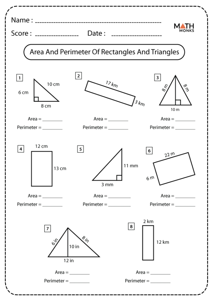 Worksheet for practicing the area of a triangle designed for sixth graders