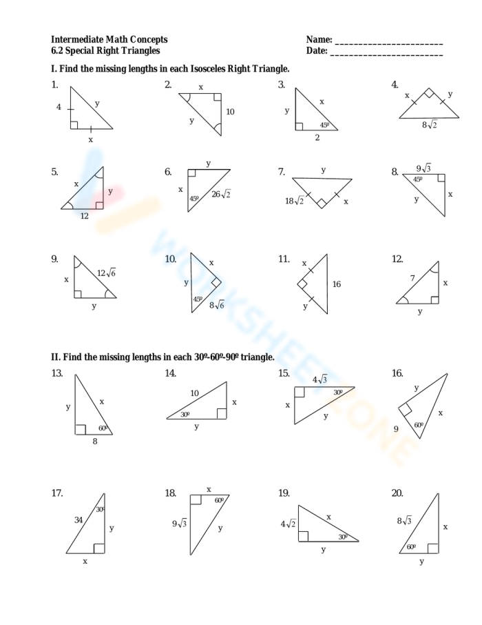 Finding the Area of Right Triangles Practice Exercise 20 Sixth grade student solving triangle area problems on a geometry worksheet with colorful right triangles