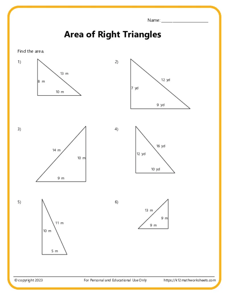 Sixth grade math students practicing finding the area of a triangle on a geometry worksheet