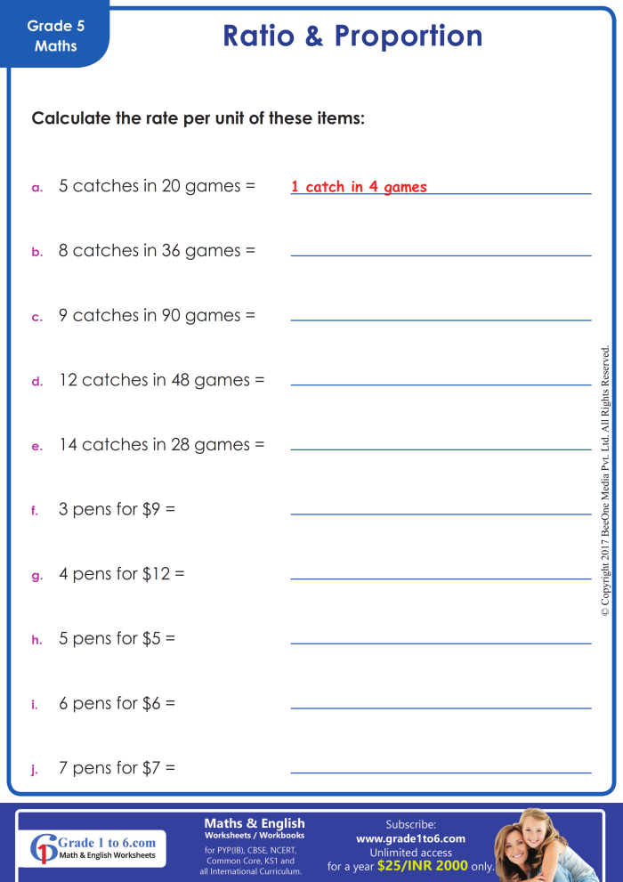 Sixth grade student solving unit price word problems on a printable math worksheet