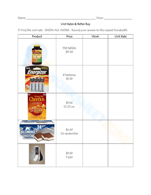 Worksheet for sixth graders on calculating unit prices for better deals