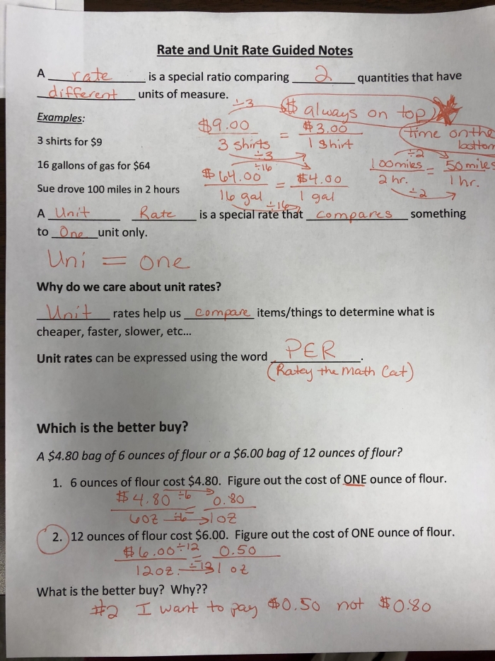 Unit Rate Word Problems worksheet for sixth graders featuring real-world scenarios