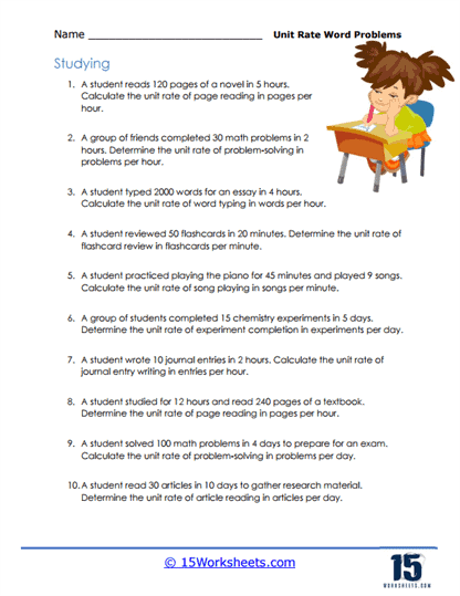 Comparing Unit Rates Word Problems Worksheet 13 Sixth grade math worksheet showing problems about comparing unit rates in real world scenarios
