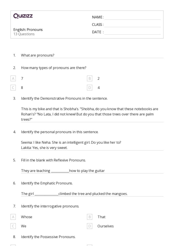 Identifying Vague Pronouns Worksheet for Sixth Grade Students Worksheet designed for sixth graders to practice identifying vague pronouns in writing