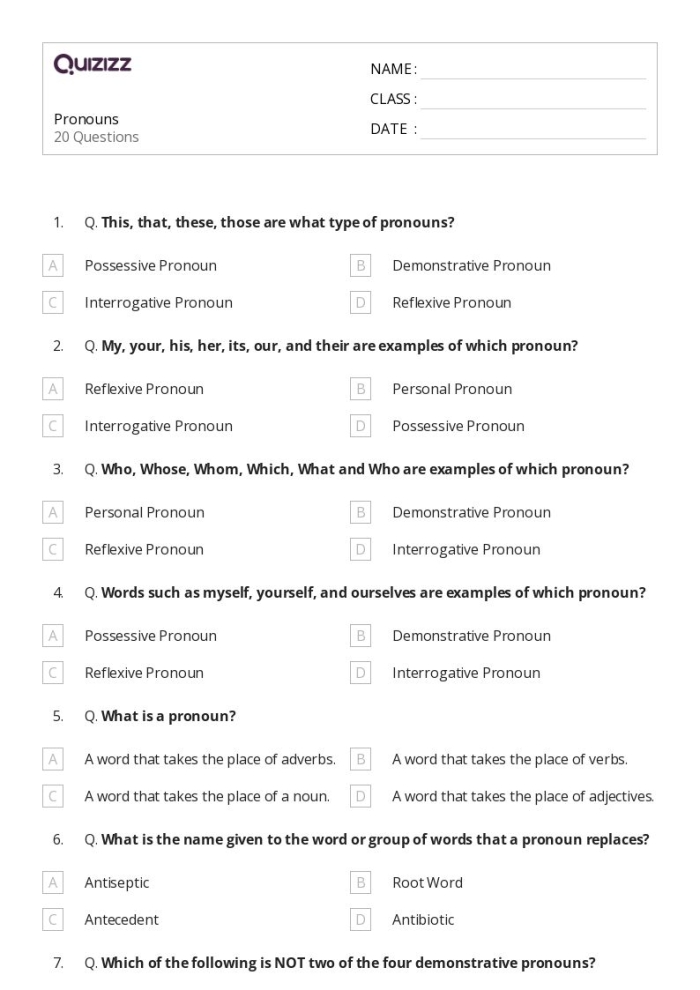 Identifying Vague Pronouns worksheet for improving grammar skills in Grade 6 Worksheet designed for sixth graders to identify and avoid vague pronouns in writing