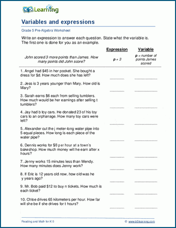 Writing Variable Expressions Two Operations Sixth Grade Math Worksheet 18 Sixth grade math worksheet for practicing writing variable expressions with two operations