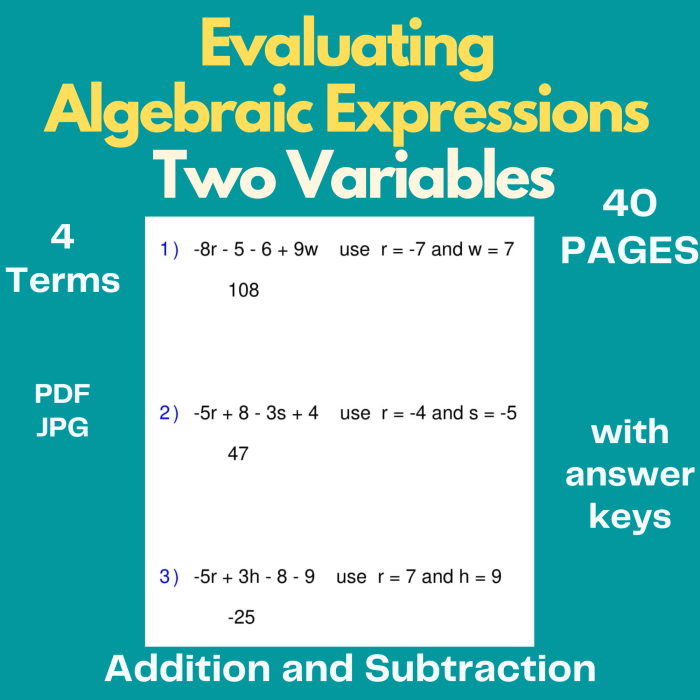 Sixth grade math worksheet for writing variable expressions with one operation