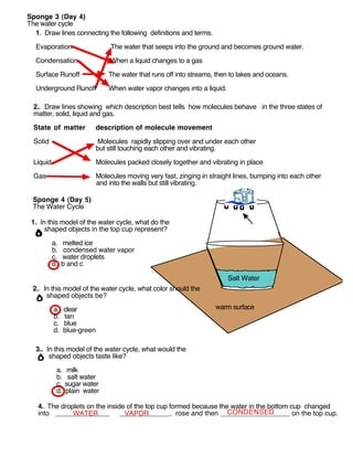 Worksheet exploring the energy and forces involved in the water cycle for sixth graders