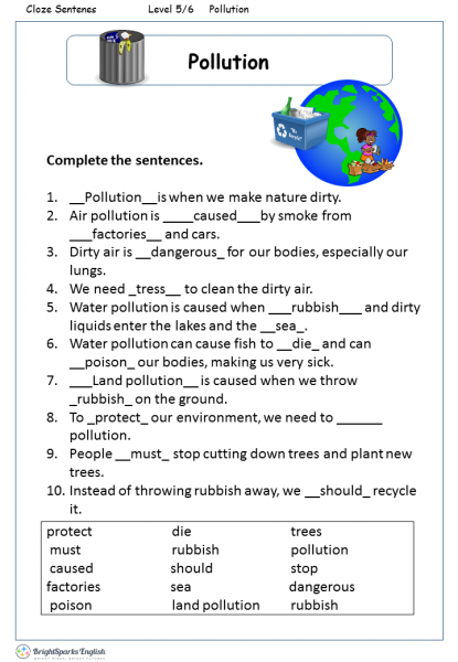 Sixth grade environmental science worksheet about water pollution and case study analysis