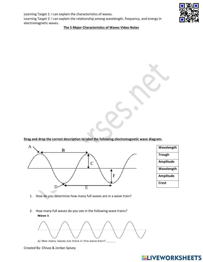 Sixth grade science worksheet covering the fundamental properties of waves for lesson ten