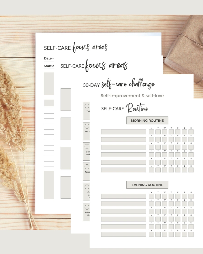 Sixth grade students tracking daily wellness habits on a 30-day self-care challenge worksheet