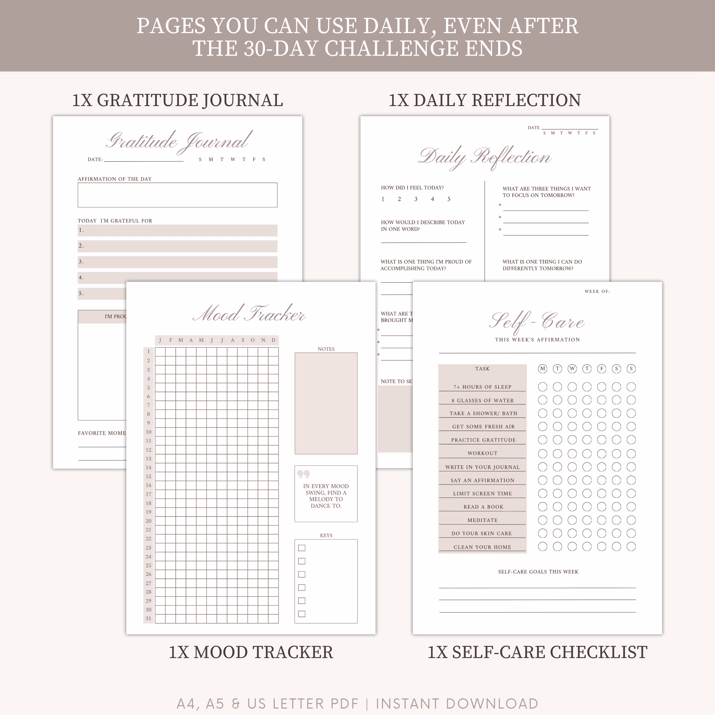 Sixth grade student completing a 30-day self-care challenge activity sheet