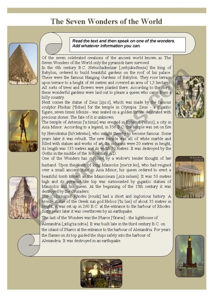 Students exploring the New Seven Wonders of the World through an interactive research worksheet activity