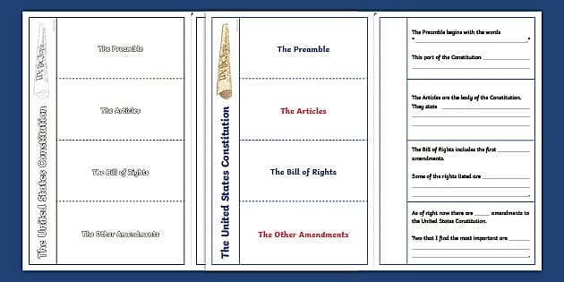 Sixth grade social studies worksheet featuring a lesson on the Preamble to the United States Constitution