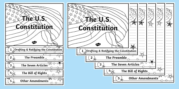 Sixth grade students analyzing the historical Preamble of the United States Constitution on a social studies worksheet