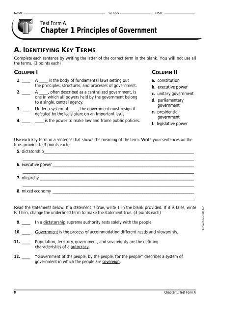 Students exploring the guiding principles of the U.S. Constitution on a worksheet