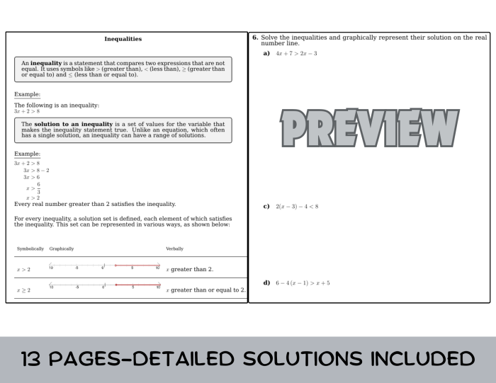 Sixth grade math worksheet featuring practice problems on writing inequalities for real-world scenarios