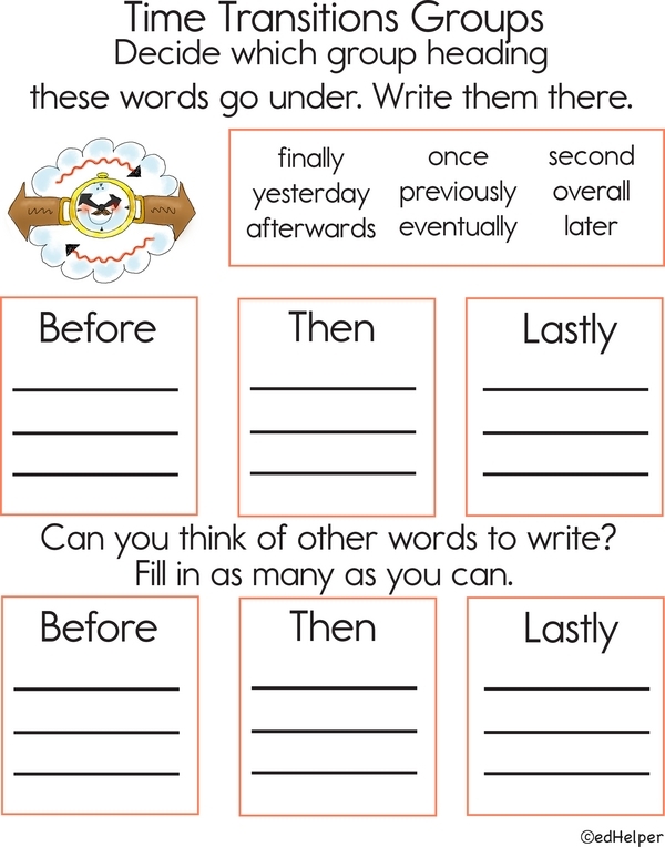 Transition Words Reference worksheet for sixth graders to enhance writing skills