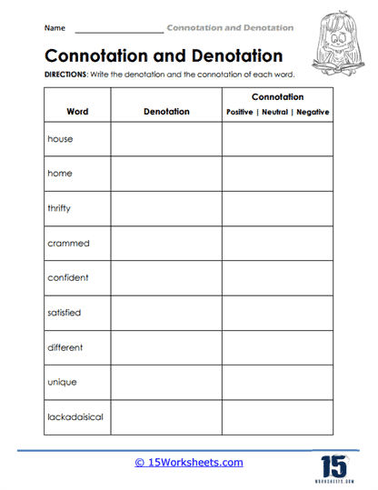 Sixth grade students using a Writing With Connotation worksheet to analyze word nuance