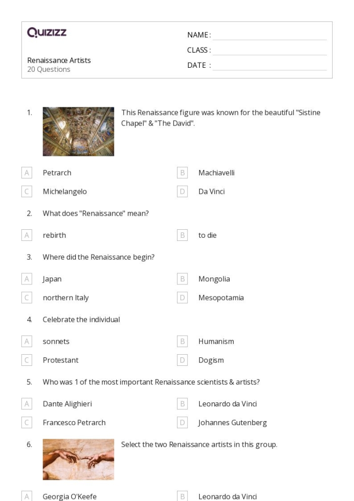 Sixth grade students exploring classic paintings in an Italian Renaissance art worksheet