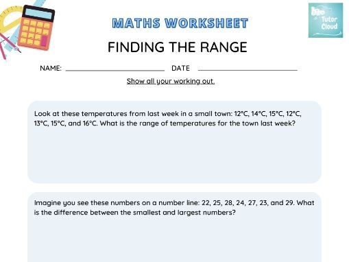 Practice Finding Range Worksheet for Grade 6 Math Students Sixth grade students solving practice problems to find the range of data sets on a worksheet