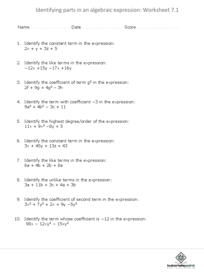 Sixth grade student working through algebraic expression problems on a worksheet with pencil and paper