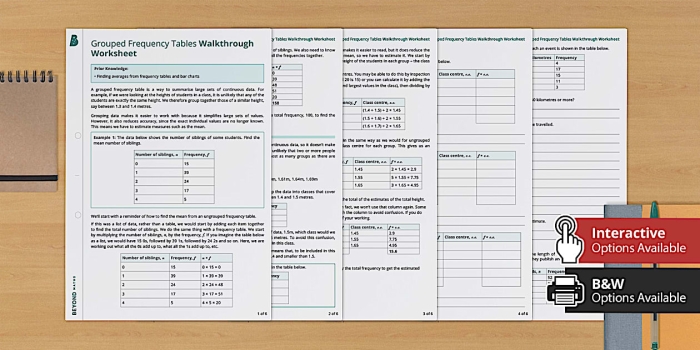 Summarizing Data From a Frequency Table Worksheet for Grade 6 Reading Practice Sixth grade student working through a frequency table data summarization exercise on a statistics worksheet
