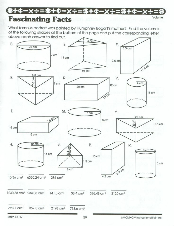 Practice exercise showing rectangular prism volume calculations with fraction dimensions for middle school learners Sixth grade student solving volume problems for rectangular prisms using fractional measurements on a geometry worksheet