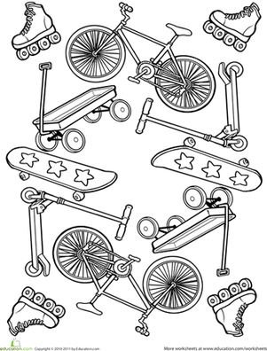 Kindergarten skateboarding coloring page worksheet for kids number 21