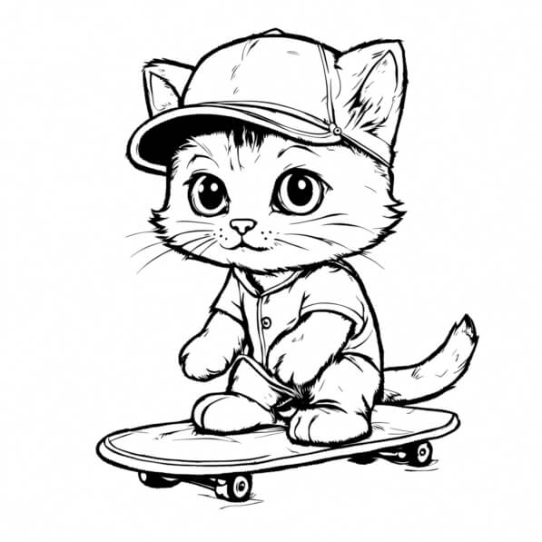 Kindergarten child coloring a worksheet featuring a professional skateboarder performing tricks