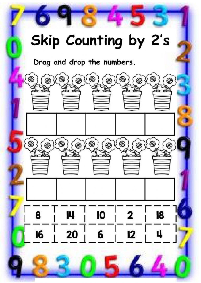 Worksheet for skip counting by 5 featuring a playful frog hopping along the numbers