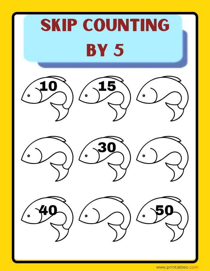 Colorful worksheet for second graders to practice skip counting by 5 with a frog hop theme