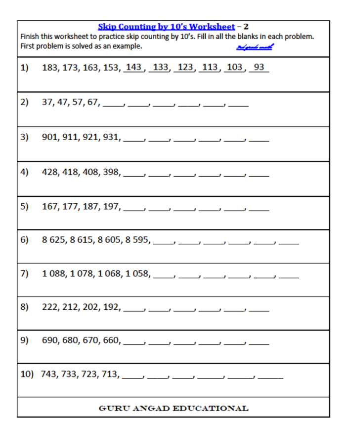 Colorful worksheet for kindergarteners on skip counting by 10 with engaging visuals. Skip Counting by 10 Worksheet for Kindergarten Students.