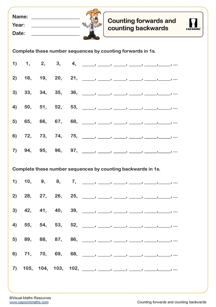 First grade worksheet featuring a path for students to count by 5s and solve the maze puzzle