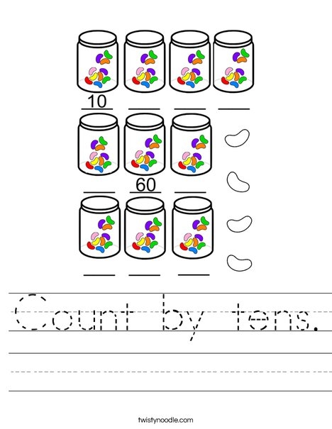 Count by Tens Practice Sheet for Elementary Math Students Second grade math worksheet showing skip counting by tens up to 250 with numbered sequences and visual aids for learning multiples of 10