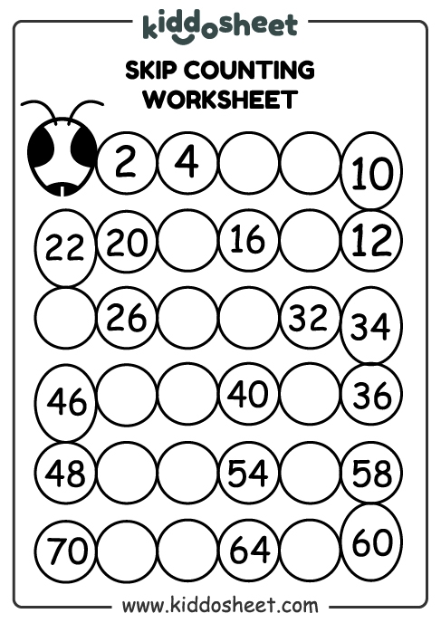 Second grade math worksheet featuring skip counting by twos exercises for students