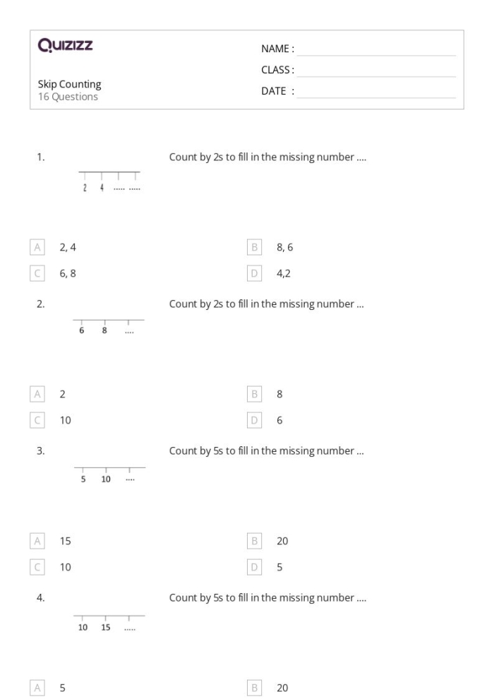 Worksheet for practicing skip counting skills for second graders