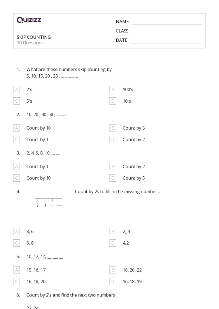 Worksheet for practicing skip counting in second grade math