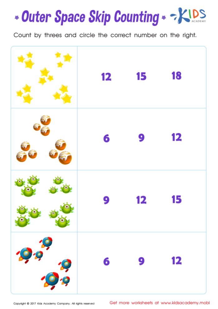 First grade skip counting practice worksheet with number sequences for decimal patterns and multiplication readiness