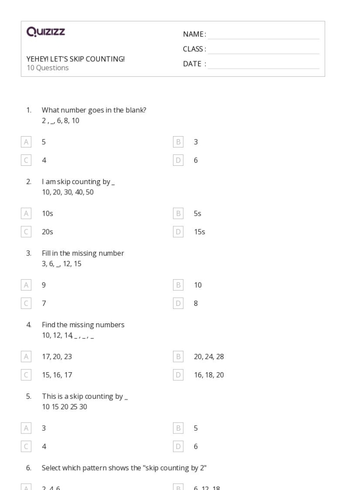 Skip Counting worksheet for first graders featuring engaging practice exercises to enhance number sense