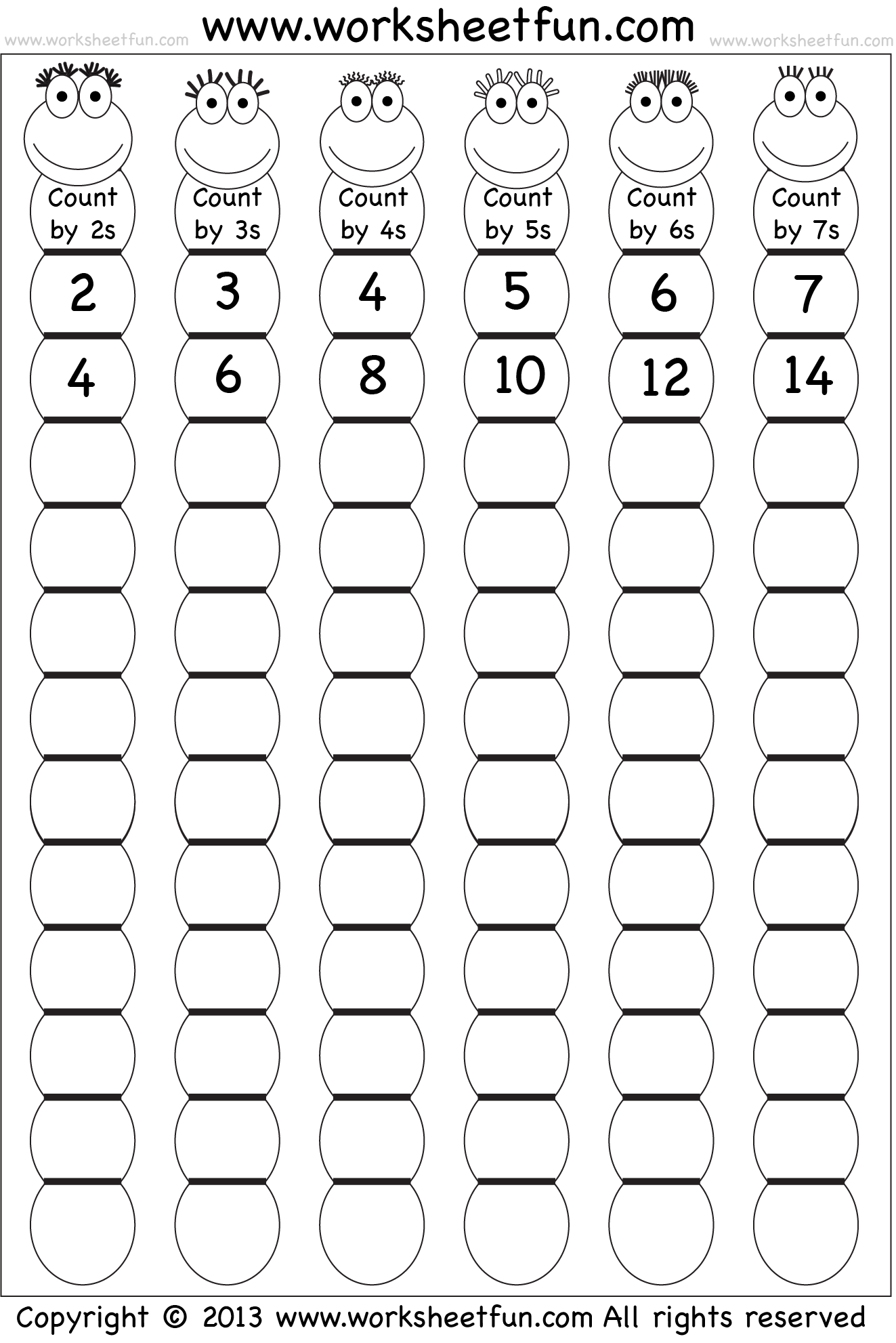 Skip counting practice worksheet designed for first graders to enhance their number sense