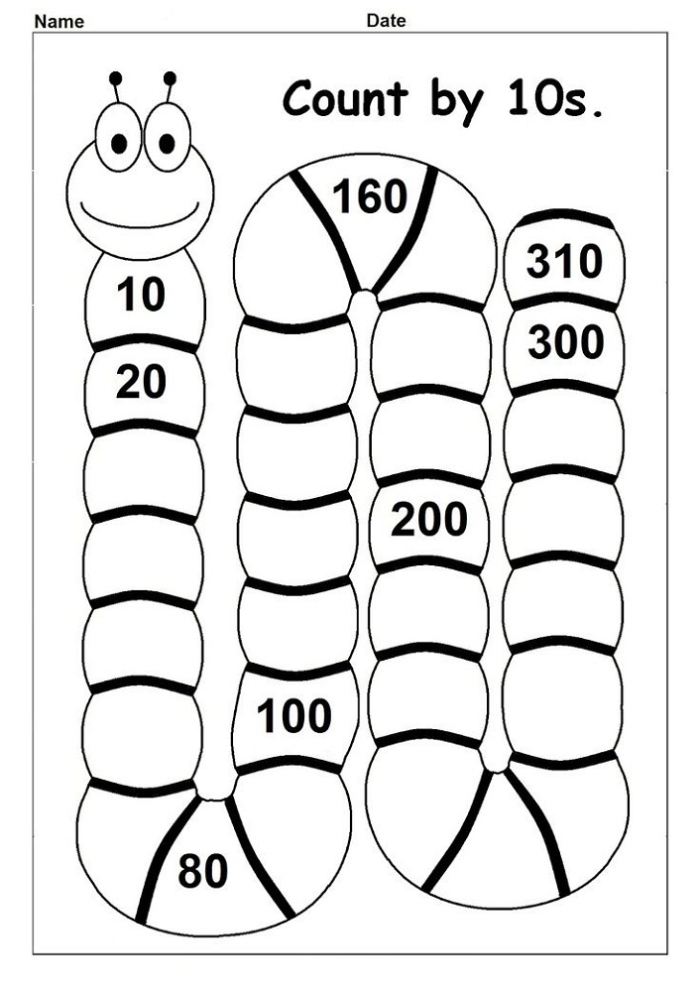 Count by Tens Practice Sheet for Elementary Math Learners Second grade math worksheet showing skip counting by tens up to 250 with numbered sequences and fill-in-the-blank exercises