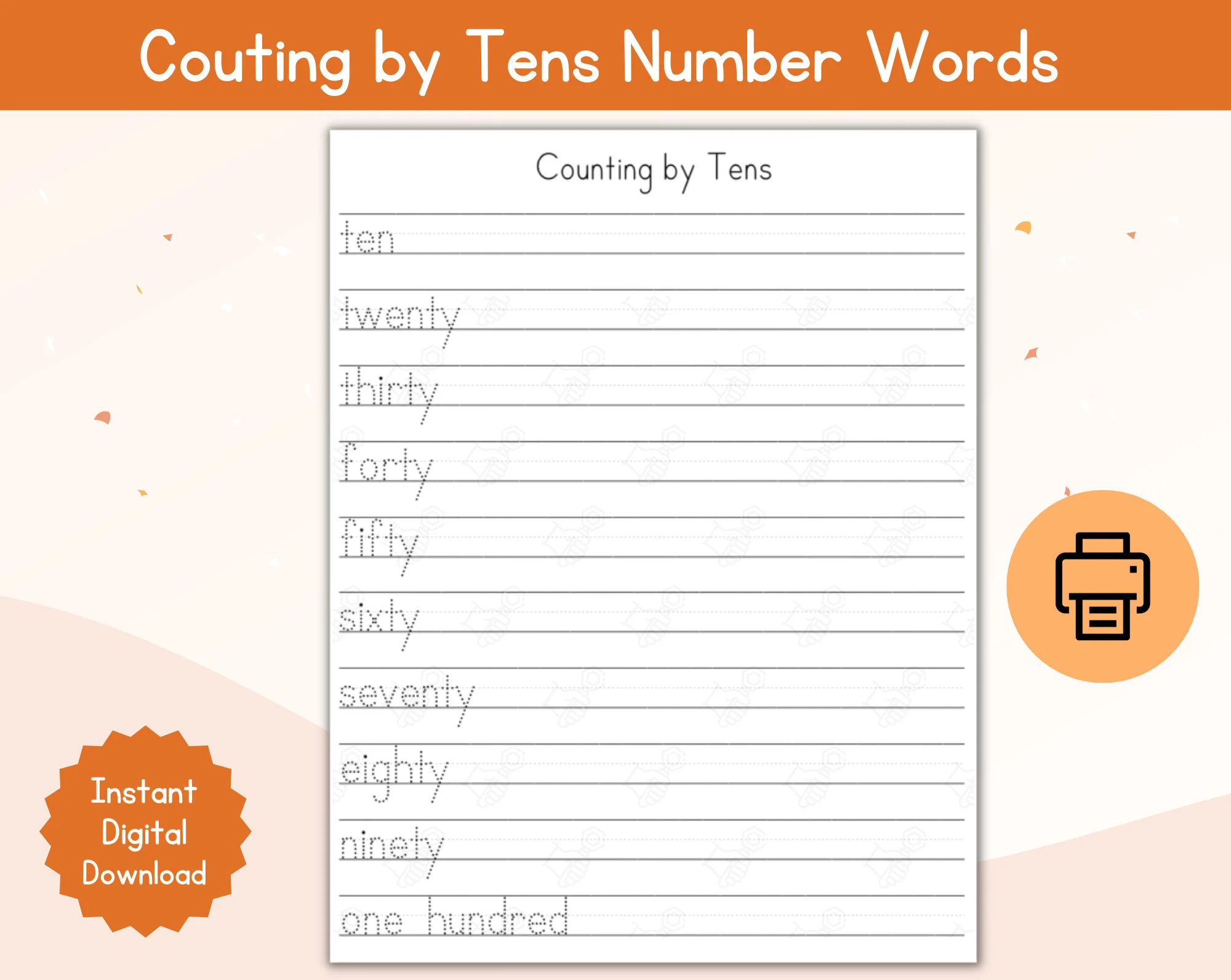 Count by Tens to 250 Practice Sheet for Elementary Math Students Second grade math worksheet showing skip counting by tens up to 250 with numbered sequences and practice problems for learning multiples of ten