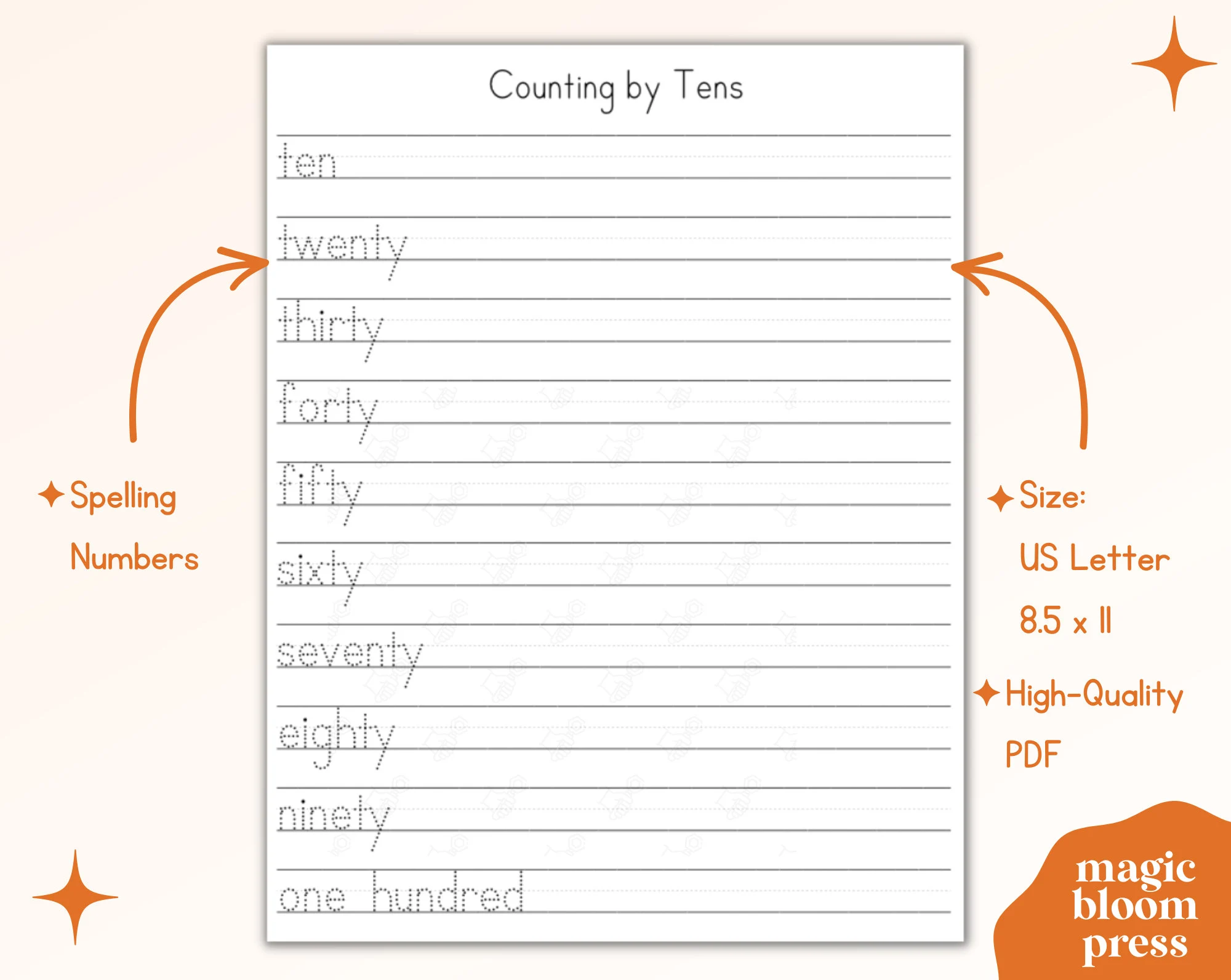 Counting by Tens Math Worksheet for Grade 2 Number 25 Second grade math worksheet featuring a skip counting by tens exercise up to 250
